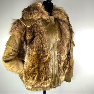Rare Authentic Vintage Raccoon Fur Leather Bomber Made in the USA